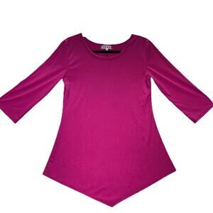 Asymmetrical Long Sleeve Scoop Neck Tunic Top Hot Pink Medium